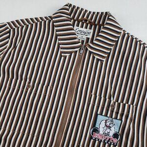 Empyre Glen Zip Up Shirt Mens Small Brown Stripe Short Sleeve Workwear Casual